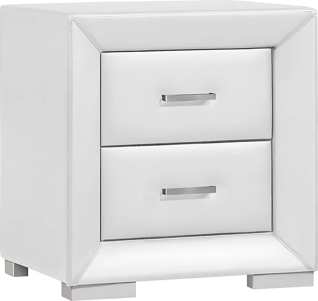 Stolik nocny - 2 szuflady - Ekoskóra biała - CAPITOLE