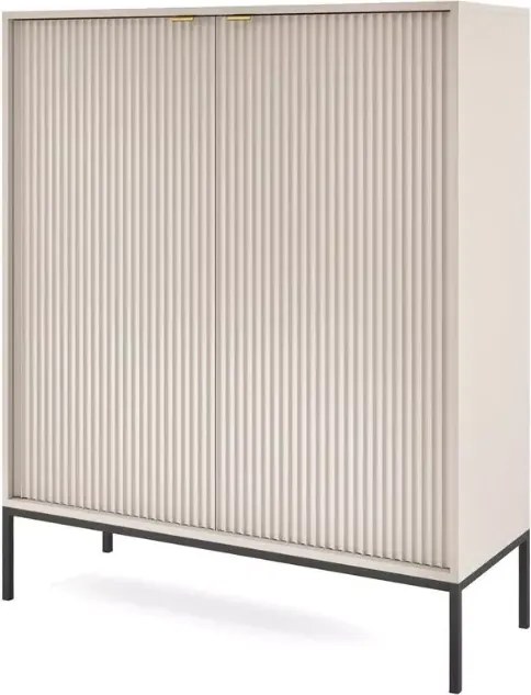Cubero komoda wysoka 2-drzwiowa 140 cm nowoczesna z ryflowanymi frontami i metalowymi nogami