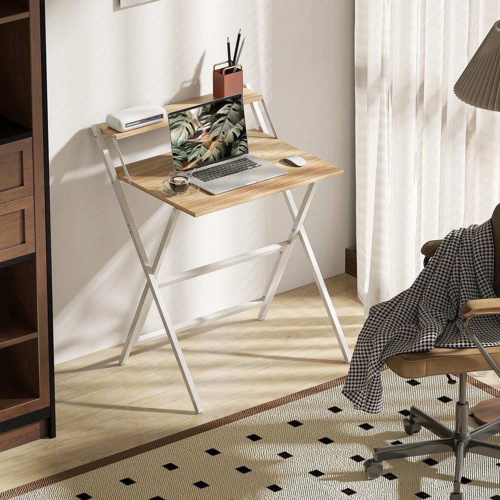 HOMCOM Biurko z podstawką pod monitor, 70 cm składane biurko komputerowe do home office, małe pomieszczenia, naturalne | Aosom PL