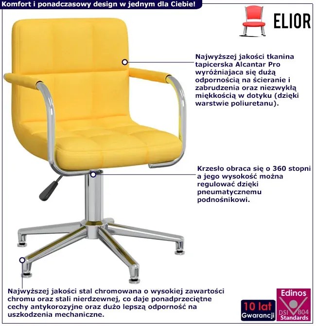 Żółte Pikowane Nowoczesne Krzesło Biurowe Bez Kółek F8-E69