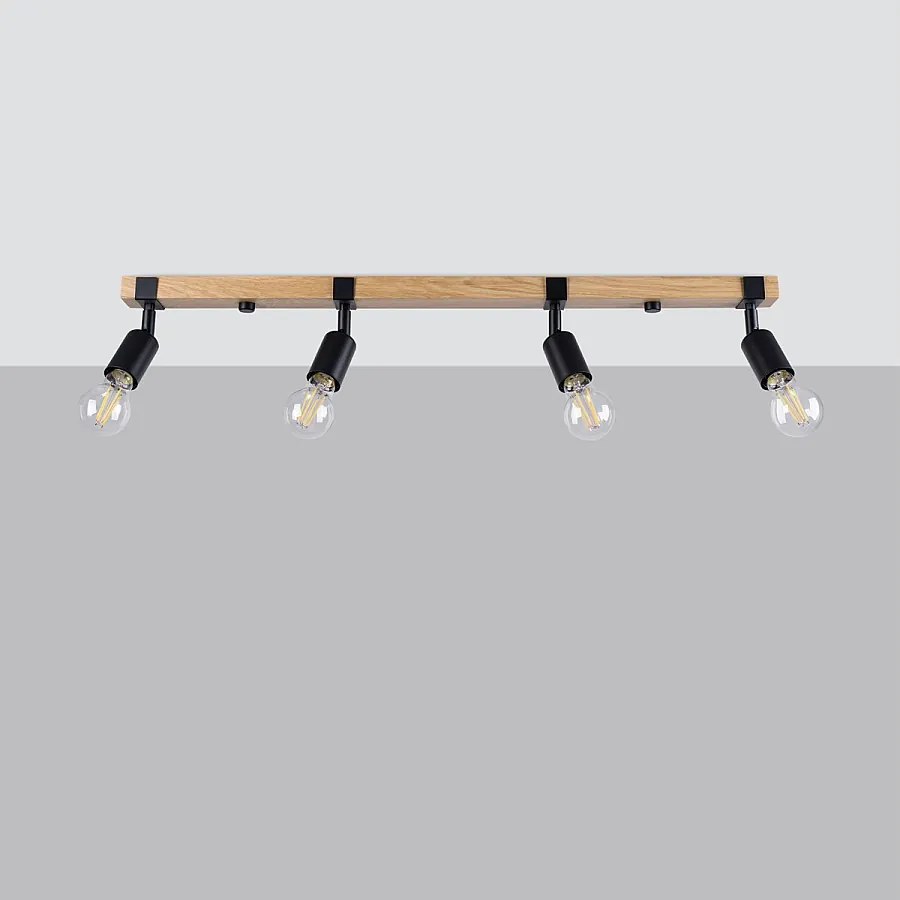 Plafony nowoczesny Shad, stal/drewno - 4 źródło światła 4000K - L.89 x H.14 cm - czarny/drewno