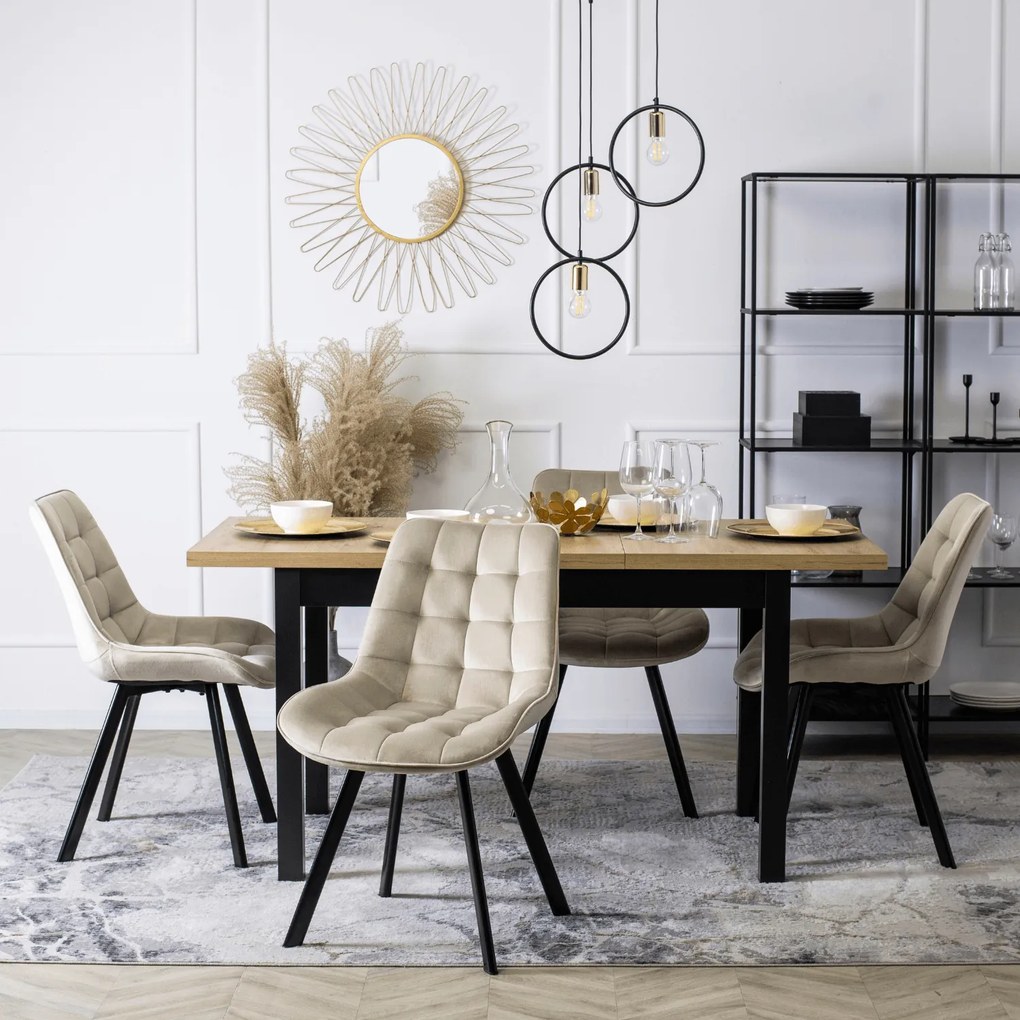 Krzesło Tapicerowane do Salonu RICK Ecru Welurowe Nowoczesne Loft