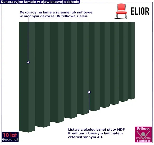 Lamele ścienne w kolorze butelkowej zieleni 15 szt. F6-R09