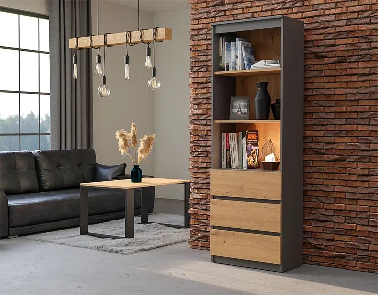 Regał z szufladami i półkami antracyt + dąb artisan D8-S96