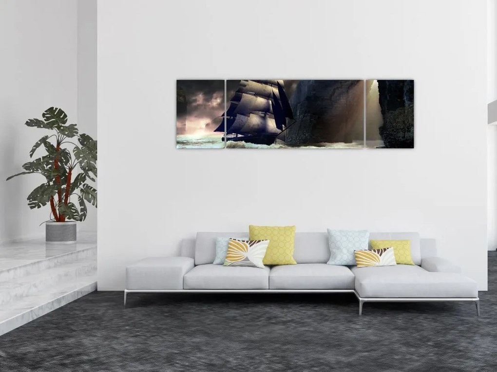Obraz - Statek między klifami (170x50 cm)