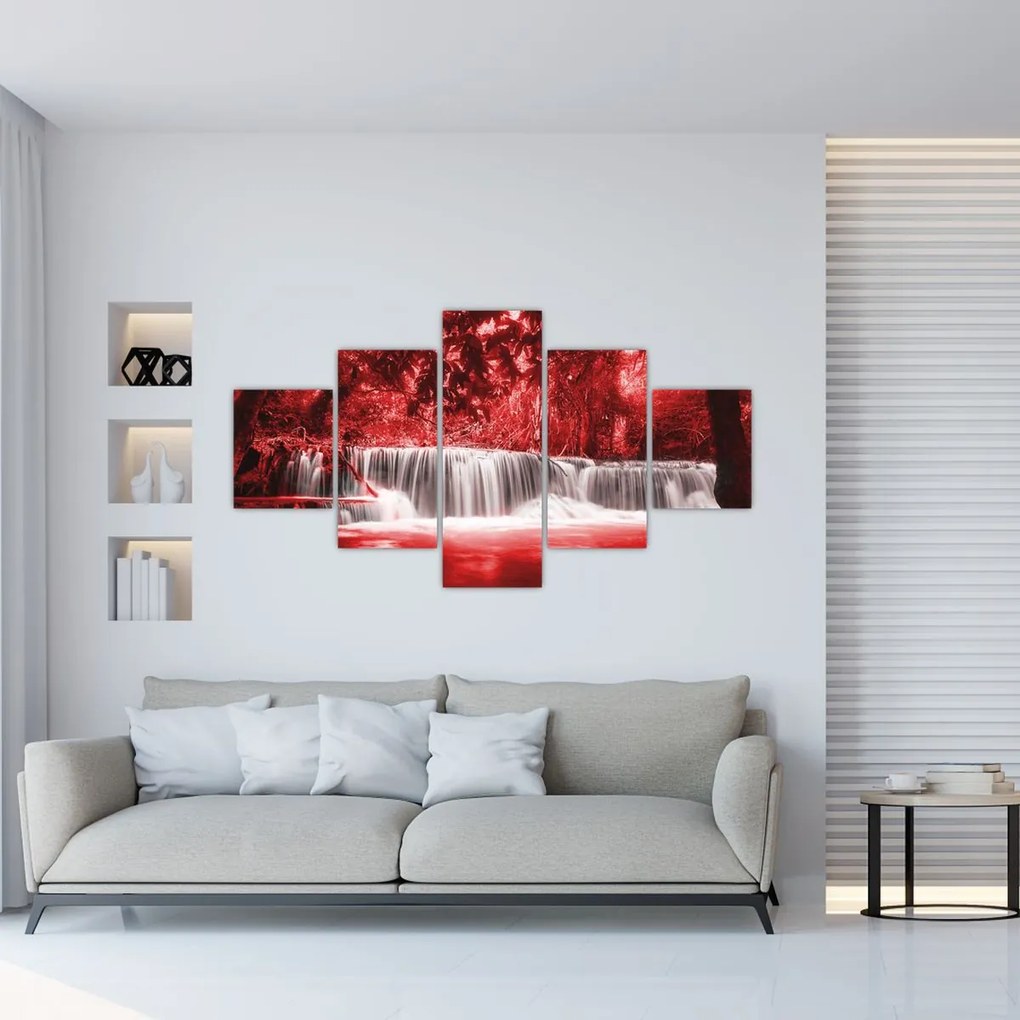 Obraz - Wodospad, czerwony (125x70 cm)