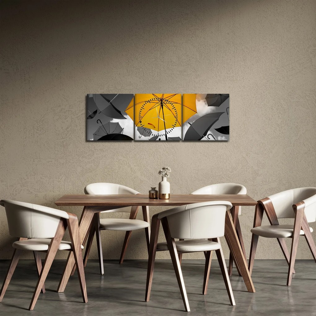 Obraz żółtego parasola (z zegarem) (90x30 cm)