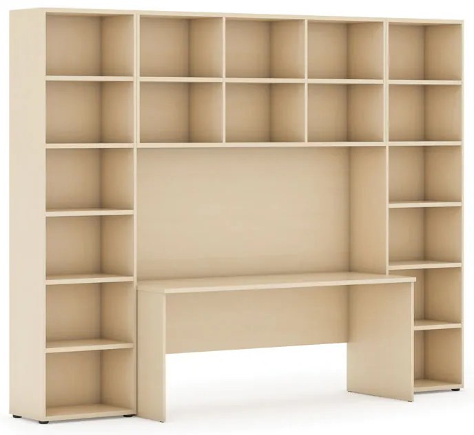 Biblioteka z wbudowanym biurkiem, wysoka, 2950x700/400x2300 mm, brzoza