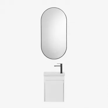 Zestaw Wiszących Mebli Łazienkowych Zintegrowany Z Umywalką Narek Biała & Owalna Osłona Led I Przeciwmgielna Czarny 50x100 - Sklum