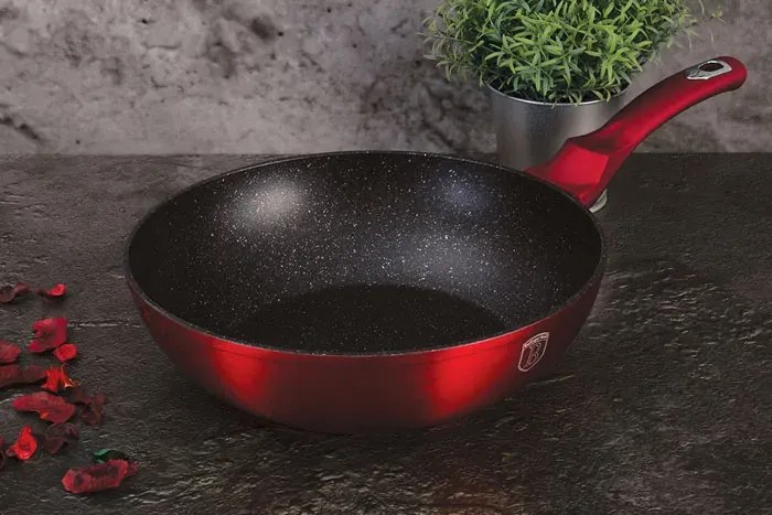 Nowoczesny czerwony wok granitowy na indukcję 28cm - Hurgen 9X