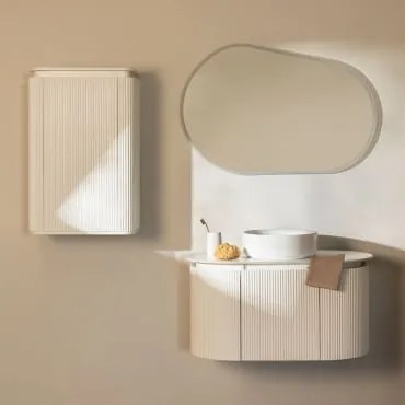 Zestaw Mebli Łazienkowych Z Drewna Carsone Biała & Biała & Okrągły Ceramiczny Biały Ø40 Cm Lenka & - Sklum