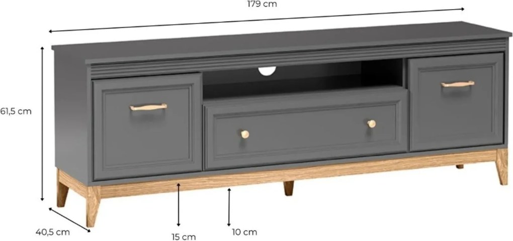 Szafka RTV stojąca SUOLO 179 cm do Salonu pod Telewizor z 1 Szufladą - Szary