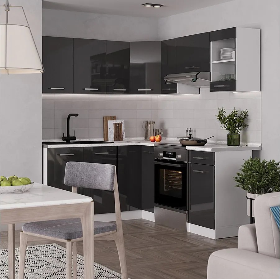 Kuchnia narożna antracytowy wysoki połysk/biały 190x60x81.6 rick