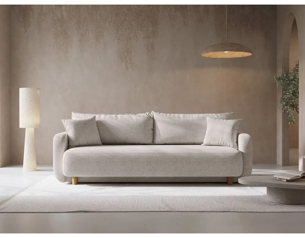 Beżowa rozkładana sofa ze schowkiem 231 cm Elen – Micadoni