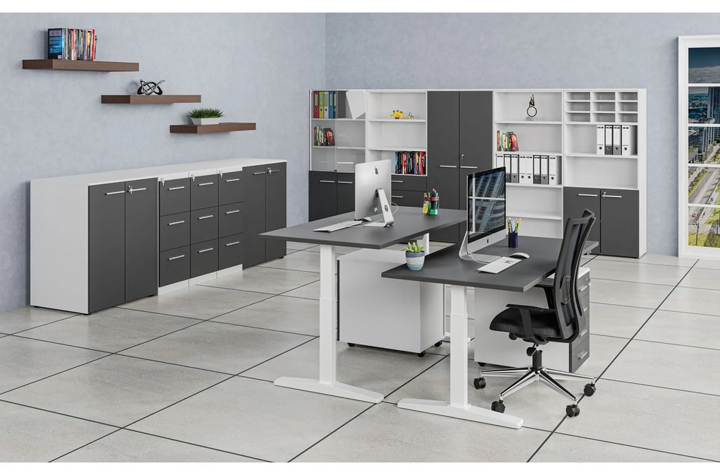 Szafa ubraniowa z wysuwem PRIMO WHITE, 800 x 420 x 1781 mm, biały/grafit