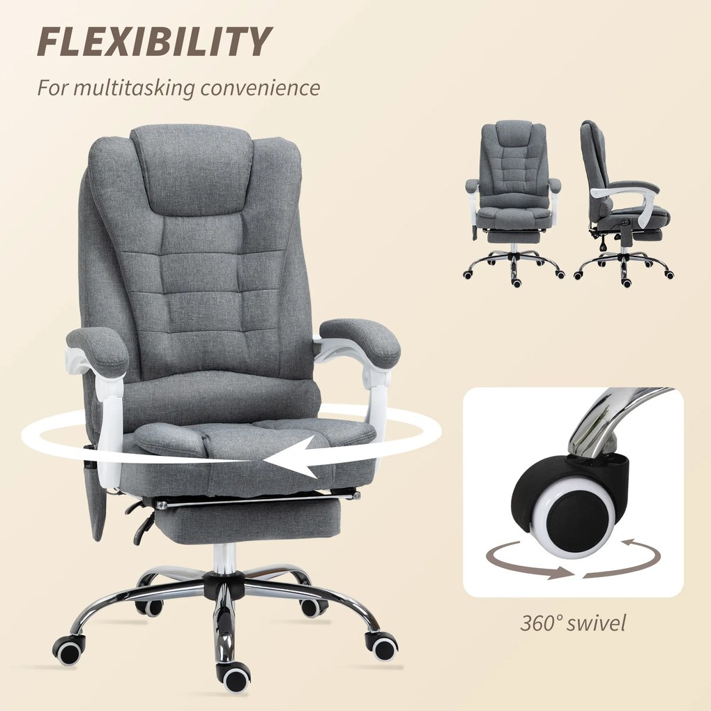 Vinsetto Fotel biurowy ergonomiczny z masażem 6 punktów wibracyjnych obrotowy 360 stopni szary | Aosom PL