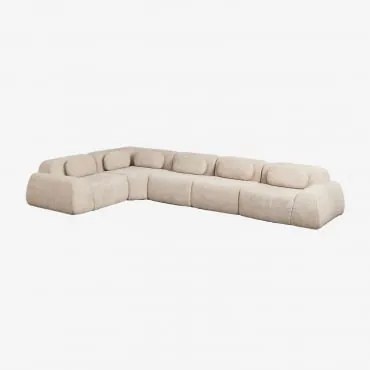 Sofa Modułowy Narożny 5-częściowy Z Tkaniny Chenilla, Pakowany Próżniowo Merida Szenila Gruba Beż Tapioka - Sklum