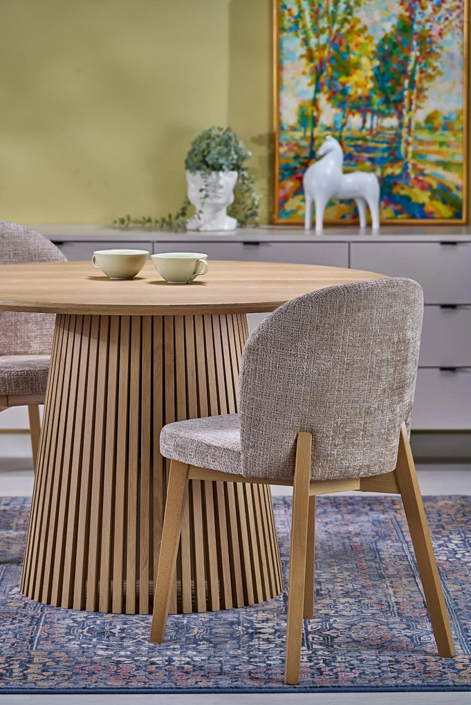 Stół Okrągły do jadalni rozkładany MDF kolor naturalny 120-210/120/77 cm FARGO