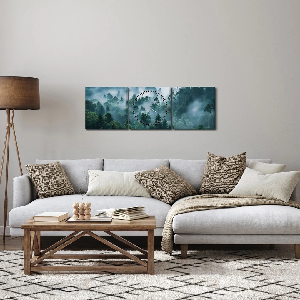 Obraz - Las we mgle (z zegarem) (90x30 cm)