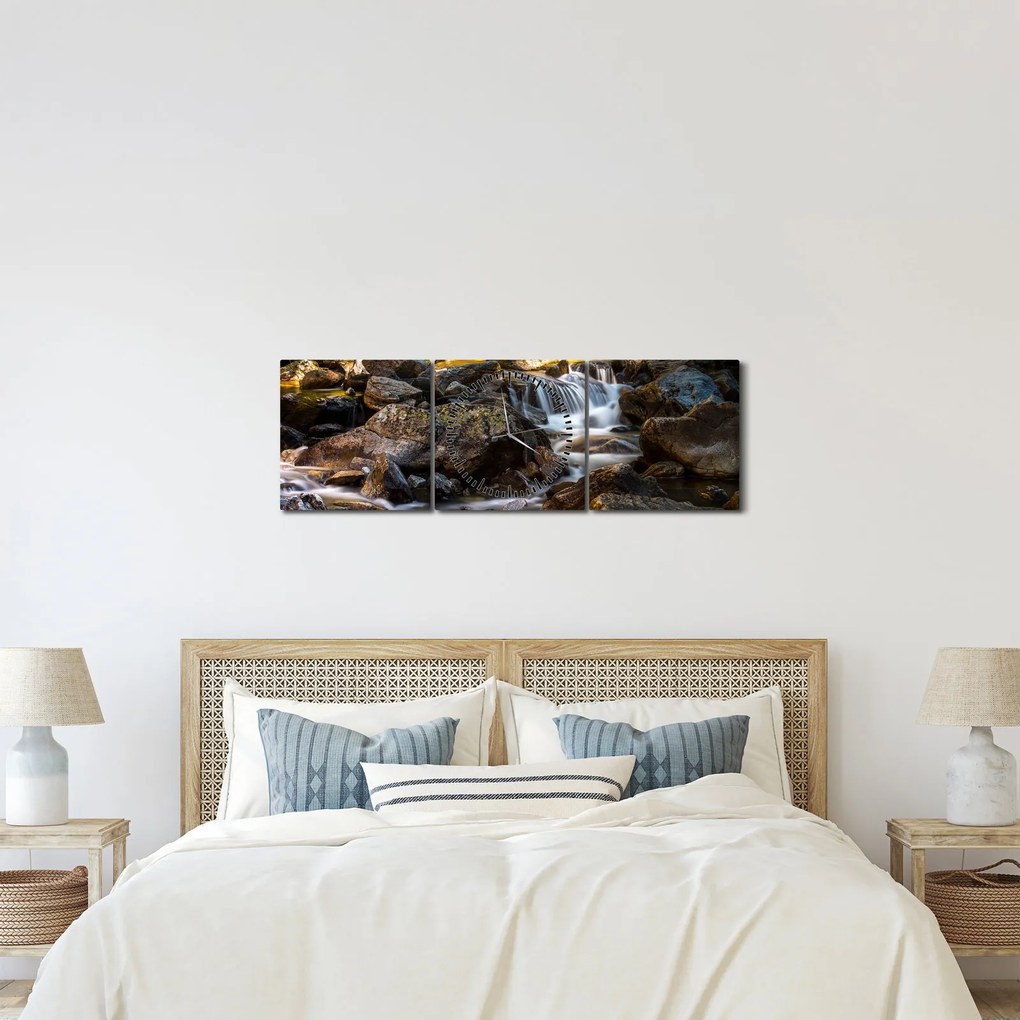 Obraz skalistego strumienia (z zegarem) (90x30 cm)