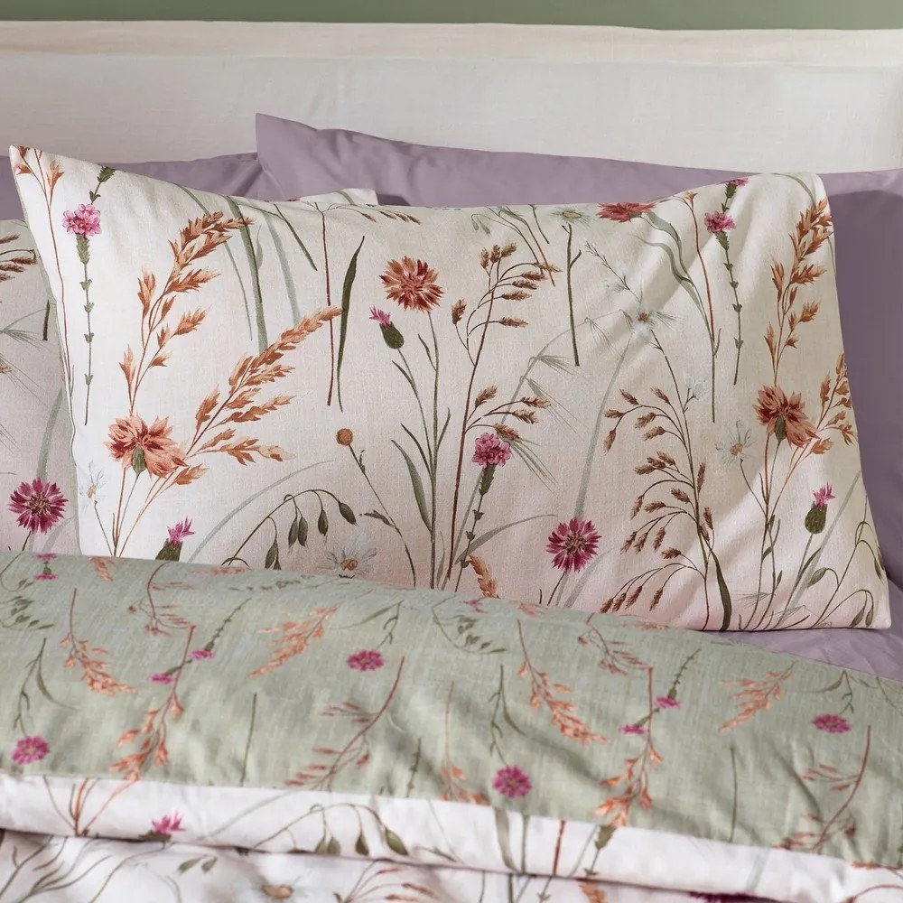 Zielono-brązowa flanelowa pościel dwuosobowa 230x220 cm Grasmere Floral – Catherine Lansfield