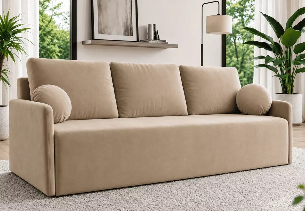 Kanapa Naxo rozkładana z funkcją spania i pojemnikiem – sofa 3-osobowa do salonu 208 cm