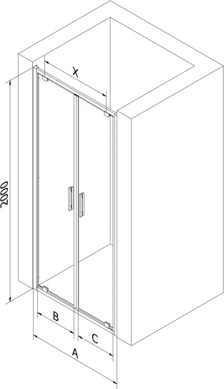 Mexen Exo drzwi prysznicowe podwójne uchylne 70 cm, transparent, czarne - 8182-070-000-70-00