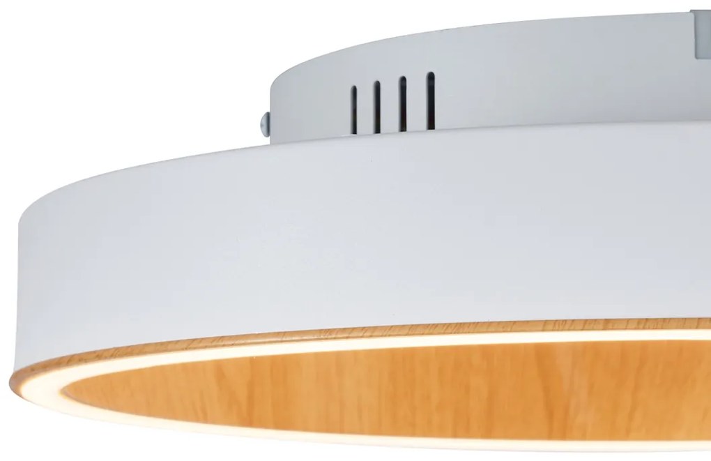 Designerska lampa sufitowa biała z drewnem 40 cm z LED z 3-stopniowym przełącznikiem - IngoDesignerski Oswietlenie wewnetrzne