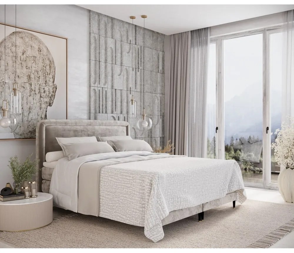 Jasnobrązowe łóżko boxspring 160x200 cm Dove – Maison de Rêve