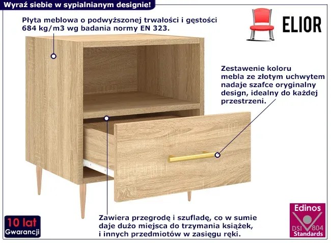 Szafka nocna na metalowych nóżkach dąb sonoma - Reta