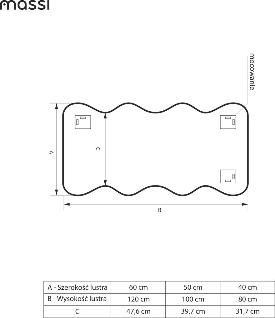 Lustro dekoracyjne oszlifowane bez podświetlenia WAVE Duo | Różne rozmiary | Różne kolory : Kolor tafli szkła - Brąz, Rozmiar - 60 x 120 cm