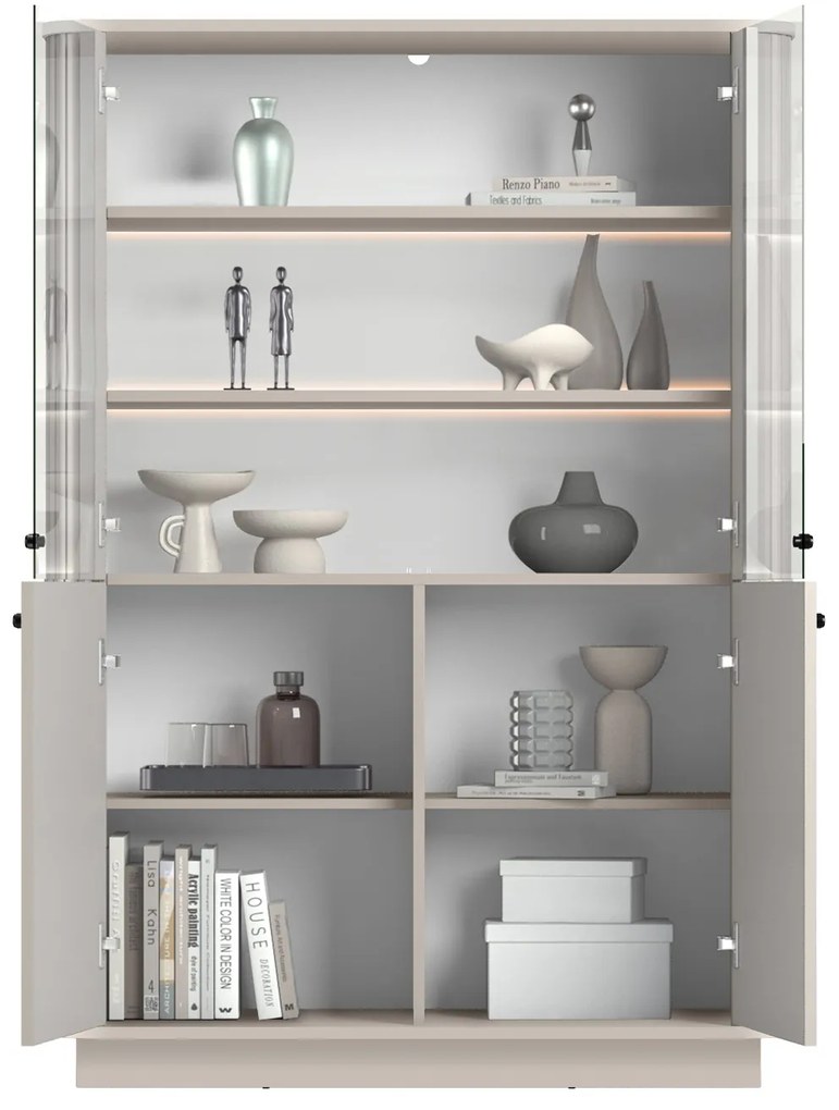 Witryna Vesper 103 cm czterodrzwiowa na cokole - kaszmir / czarne uchwyty