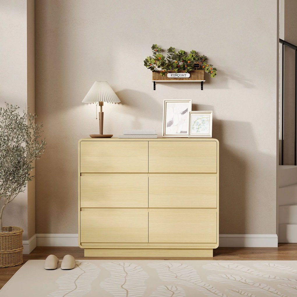 HOMCOM 100 cm Sideboard, kredens z 6 szufladami, komoda do kuchni, salonu, jadalni, drewno naturalne