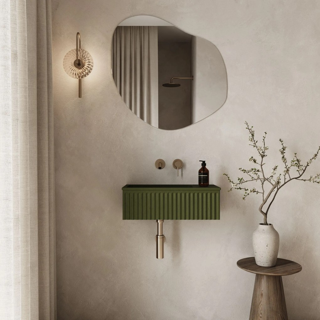 Umywalka betonowa ryflowana nablatowa / wisząca prostokątna 60 x 30 cm WELLE Różowa| różne kolory : Kolor - Oliwkowy, Typ montażu - podwieszana