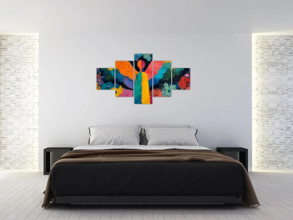 Obraz - Abstrakcyjny anioł z kwiatami (125x70 cm)