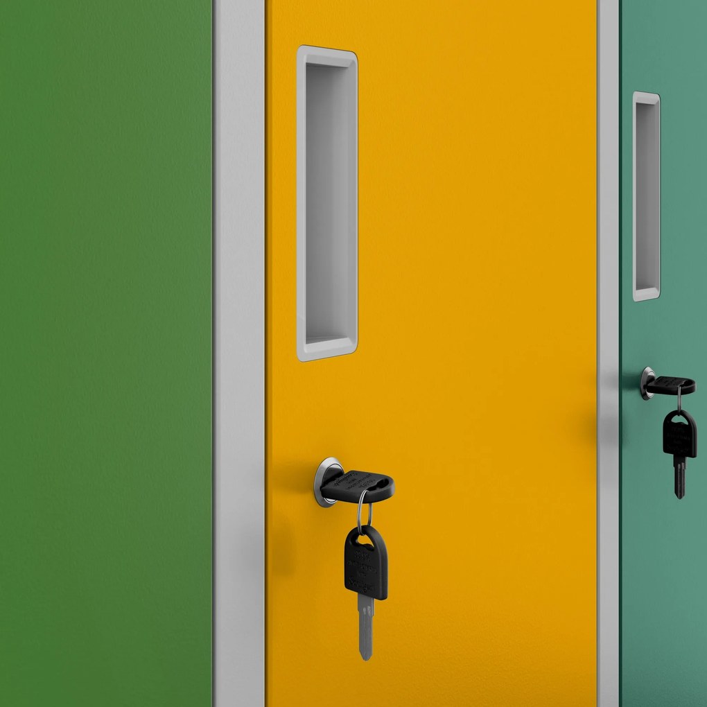 Szafka szkolna BHP szaro-wielokolorowa: 6-komorowa IGOREK, 900 x 1500 x 450 mm