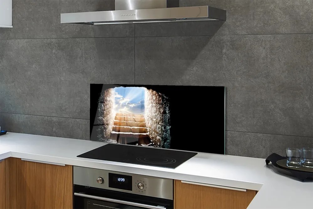 Panel szklany do Kuchni Schody w Blasku Słońca