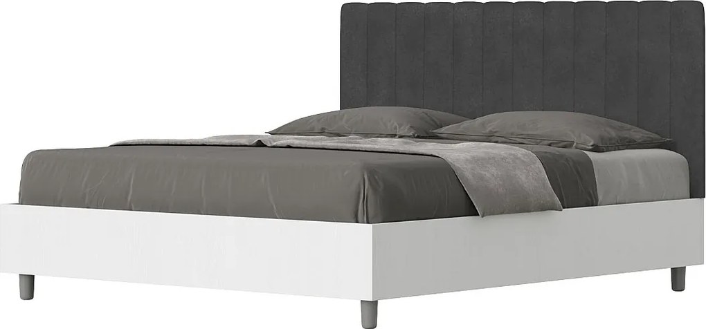 Łóżko bez stelaża 160x200 konstrukcja Frassino biała zagłówek microfibra Szary Kaia