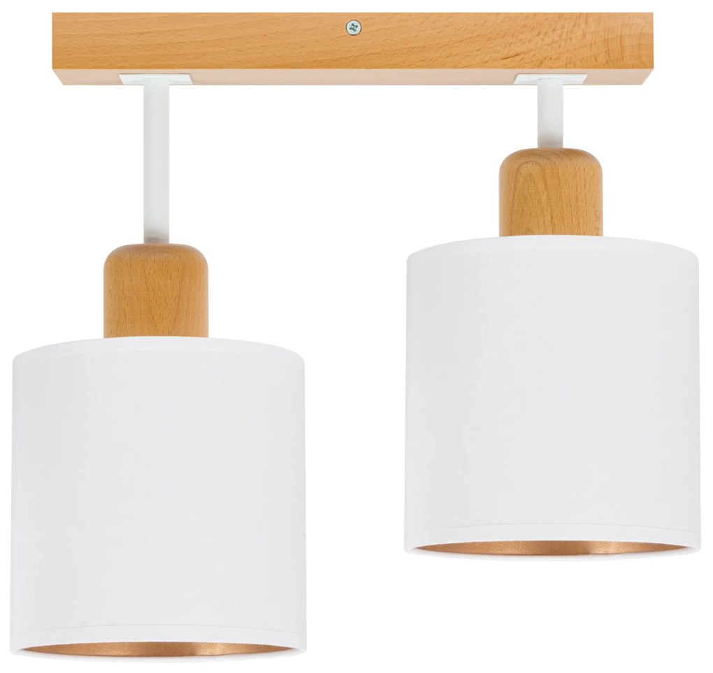 Biała lampa sufitowa, dwupunktowy spot CL-DWE30x7BU-WE z drewna E27