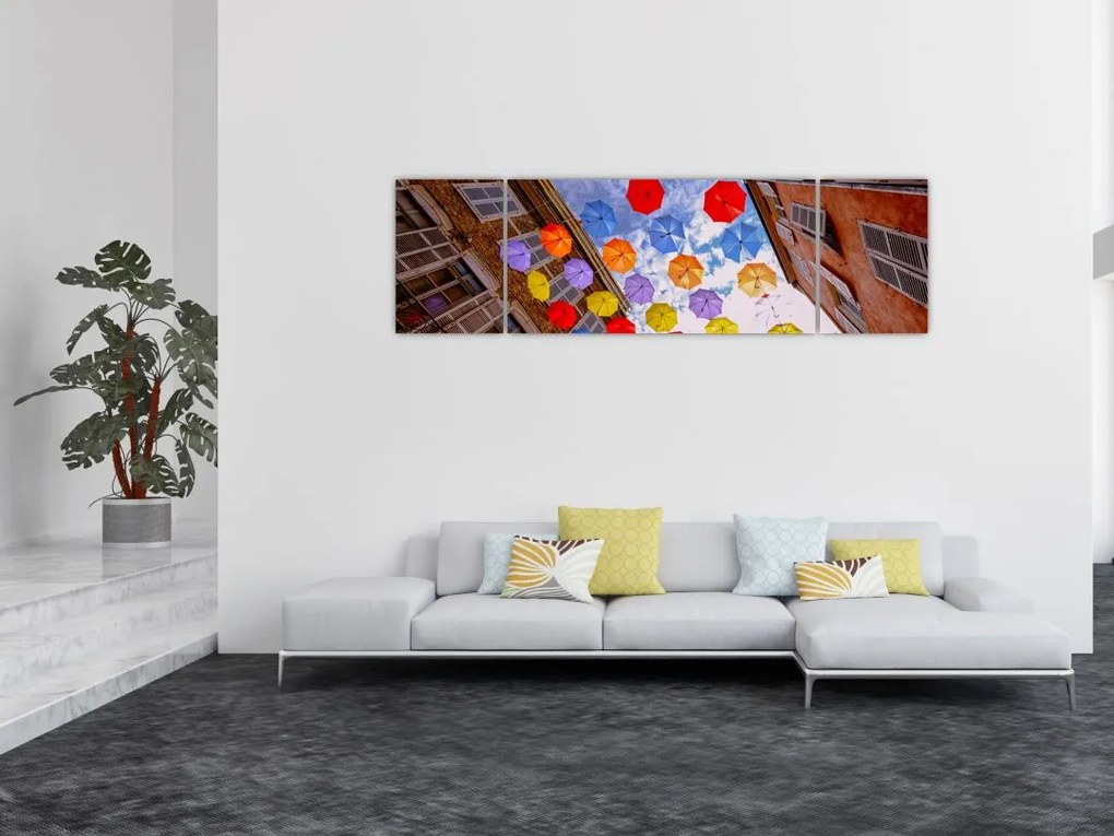 Obraz kolorowych parasoli (170x50 cm)