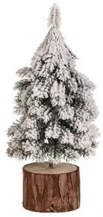 Dekoracja świąteczna Choinka na pniu, 19 cm, ośnieżona, zestaw 2 szt.