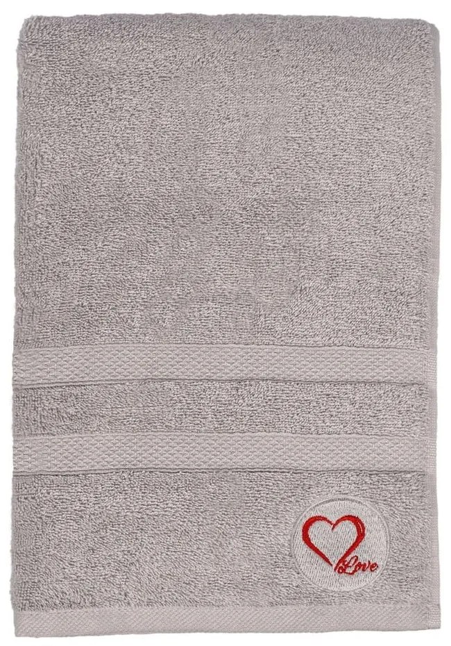 Szary bawełniany ręcznik kąpielowy frotte 70x140 cm Love – Foutastic