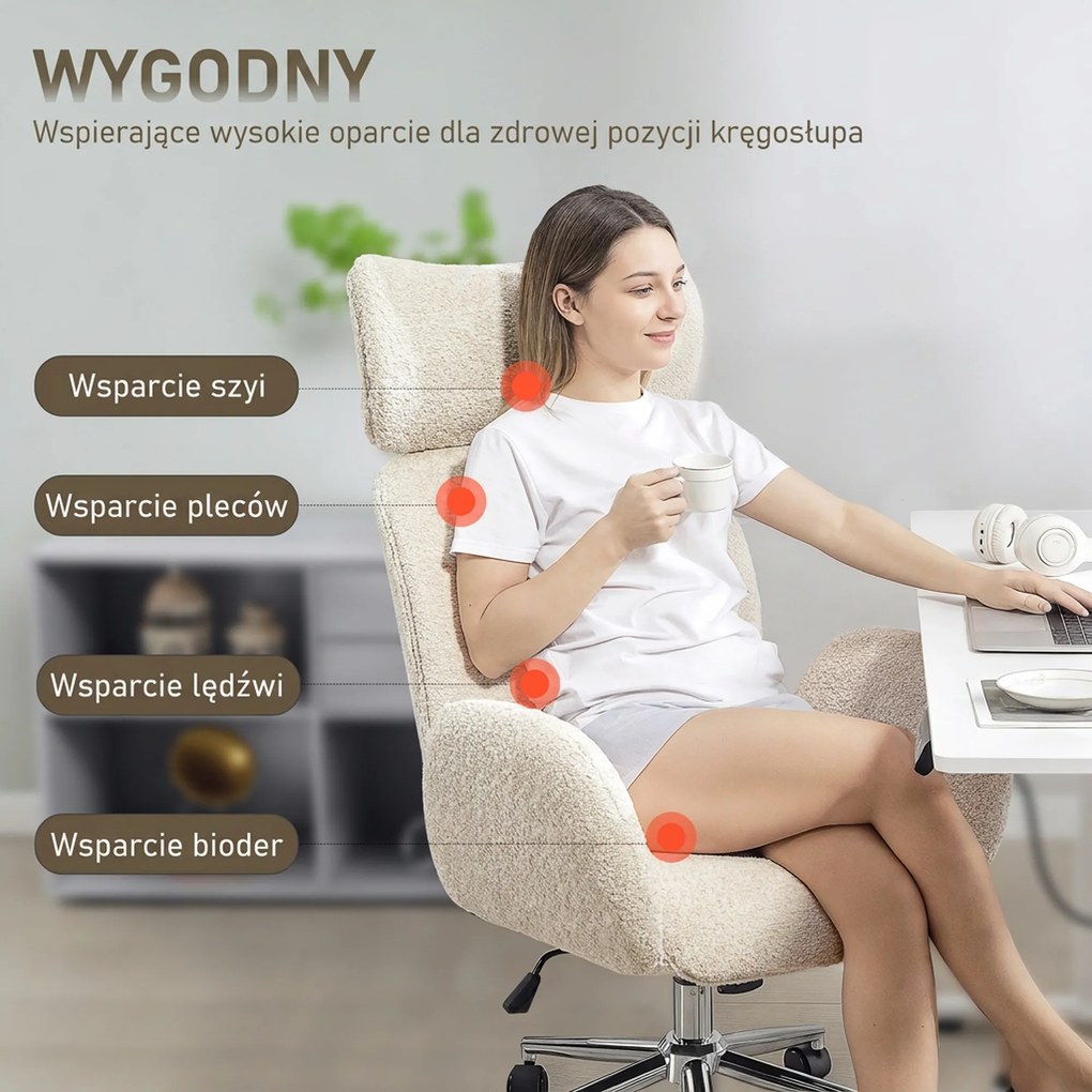 HOMCOM Krzesło biurowe z regulowanym zagłówkiem, ergonomiczne krzesło do biurka, funkcja odchylenia, regulowana wysokość, szaro-białe