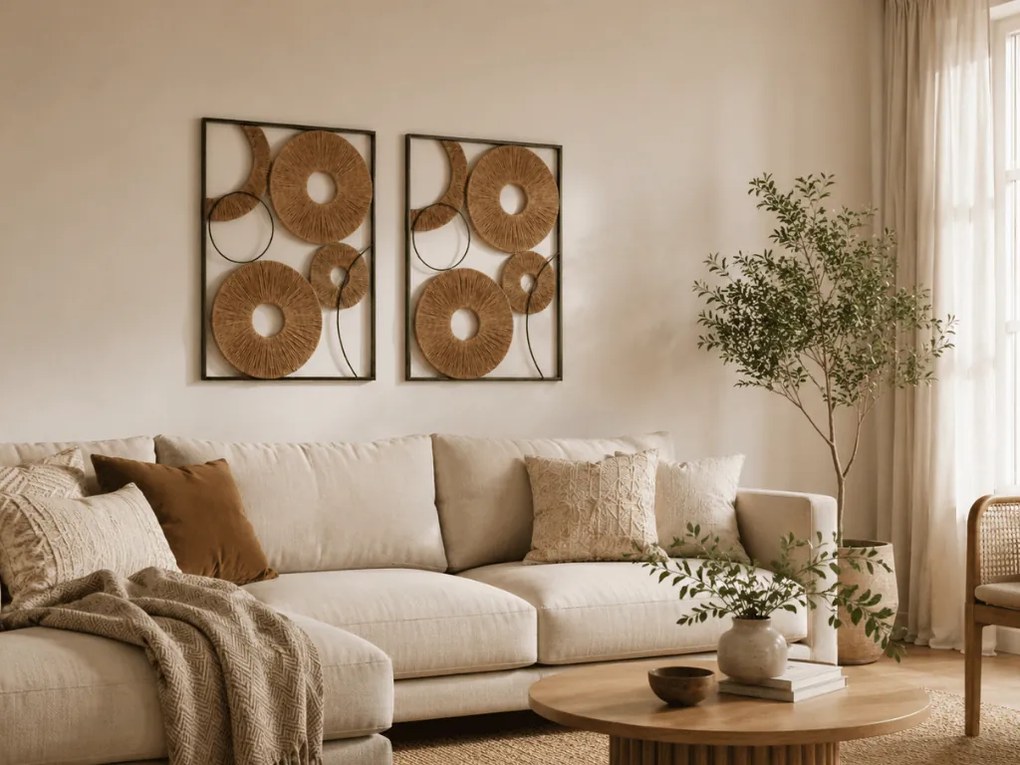 Zestaw 2 szt. dekoracja ścienna CIRCLES metal 48x68 cm, brązowa