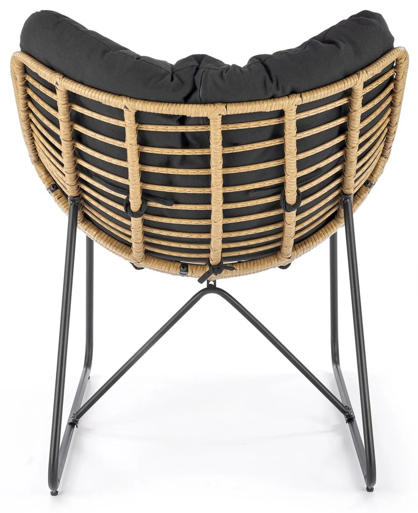WHISPER fotel wypoczynkowy, czarny, naturalny, rattan, tkanina,