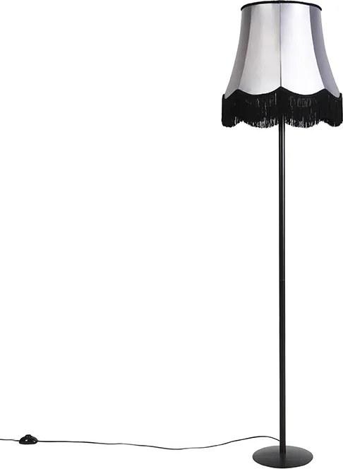 Lampa podłogowa w stylu retro czarna z abażurem w stylu babci czarny z szarym 45 cm - Simplo