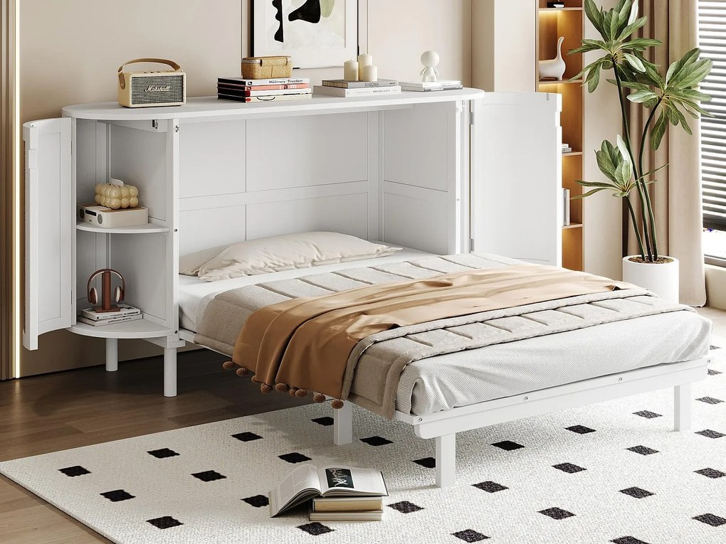 Łóżko chowane 140x200 cm - z przegródkami do przechowywania - biały (materac nie jest wliczony w cenę)