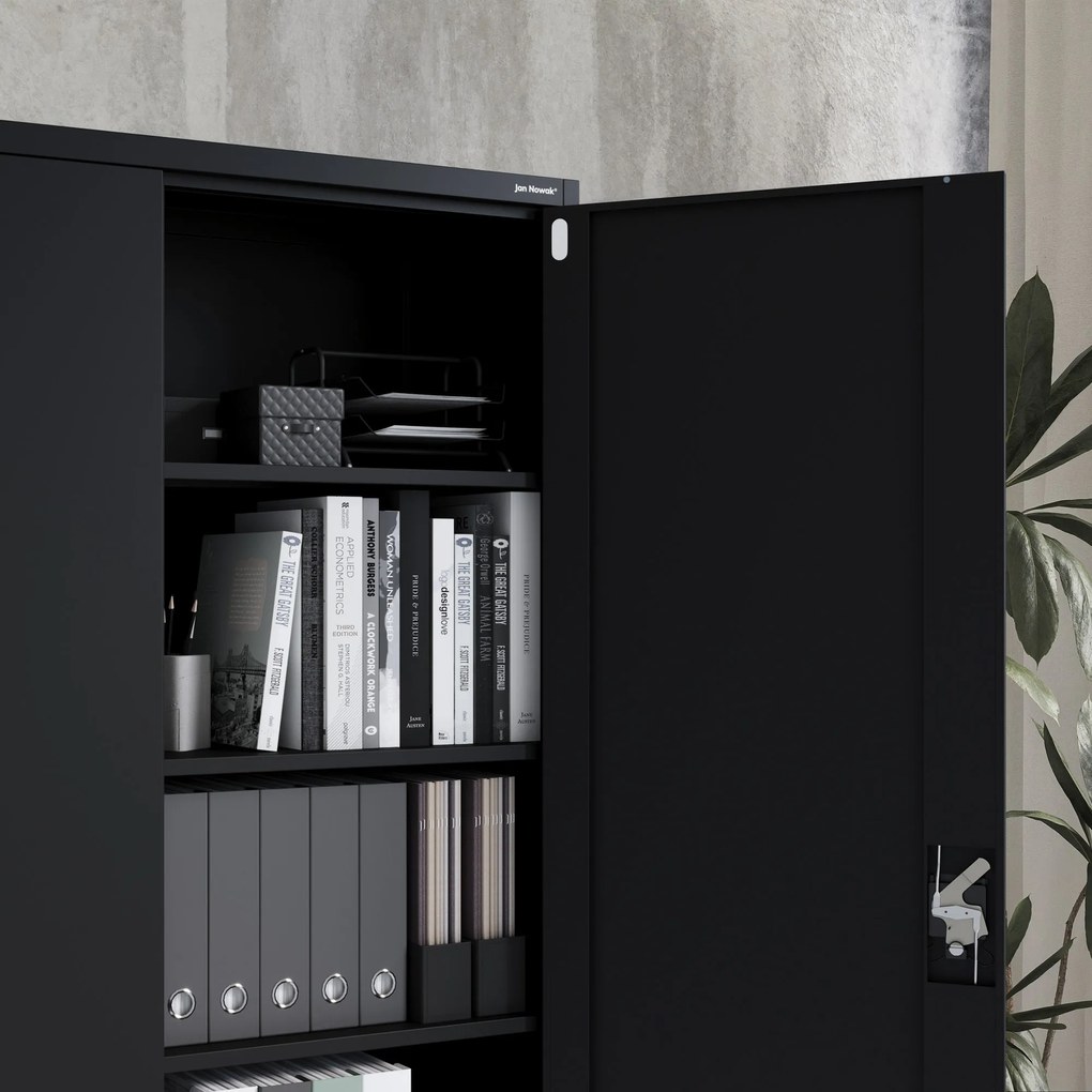 Szafa biurowa metalowa na dokumenty czarna JAN II, 1150 x 1850 x 400 mm