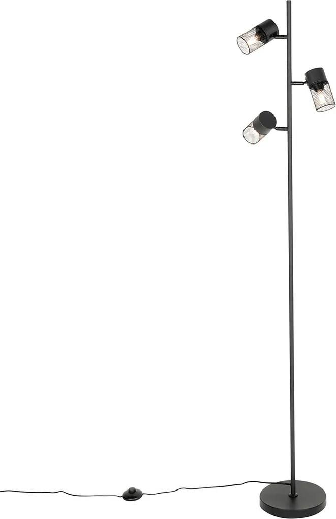 Industrialna lampa stojąca czarna 3-światłowa - Jim