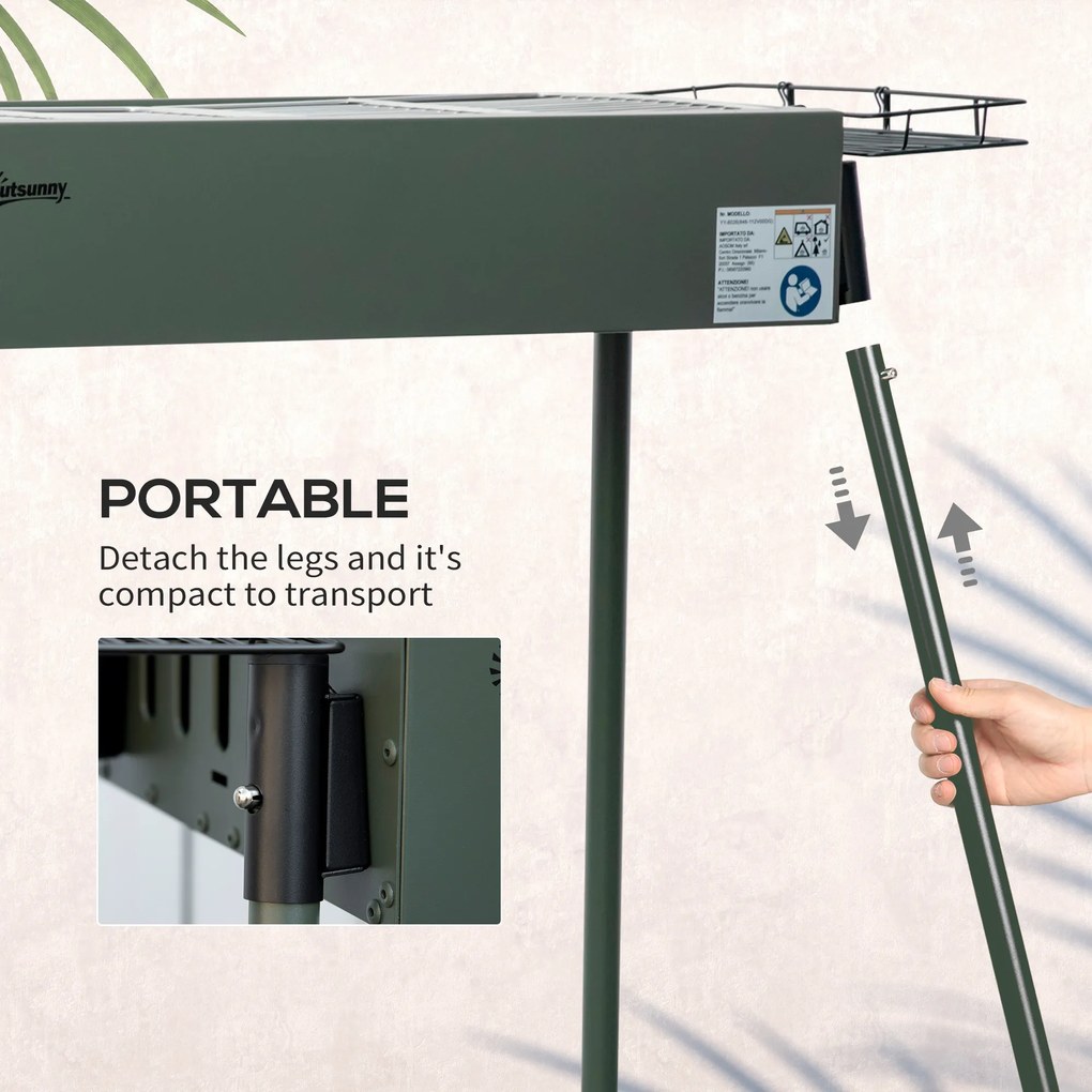 Outsunny Grill węglowy, 2x Ruszt, 1x Ruszt węglowy, 2x Kosz boczny, stal nierdzewna, zielony, 77 x 30 x 70 cm